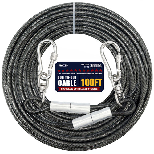 MYAXBD 100FT Heavy Duty Dog Tie Out Cable – Extra Long 5mm Tangle-Free Chew-Proof Lead for Medium & Large Dogs, Durable Runner Chain with 1000lbs Break Strength, Ideal for Yard & Outdoor Use (Grey)