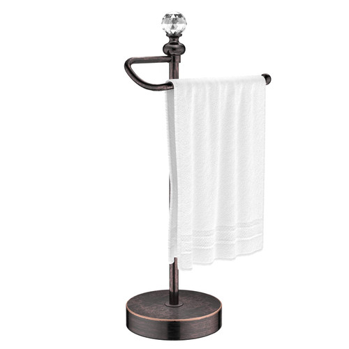 ROLABAM Heavy Weighted Hand Towel Holder(with Crystal Ball) Standing Hand Towel Holder Total Height 15.7'' for Kitchen,Bathroom,Vanity,Classic Decorative Metal Hand Towel Stand,Oil Rubbed Bronze