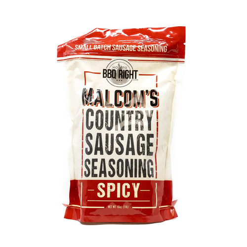 Malcom's Country Sausage Seasoning (SPICY) | Use with Pork, Beef, Lamb, Wild Game (Venison), and other Meats | Make Championship Sausage in Your Own Home | Makes 32 Pounds with one Bag | Spicy