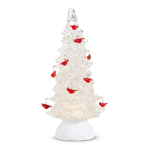 RAZ Imports Lighted Tree with Cardinal Ornaments and Swirling Glitter, 12 inches