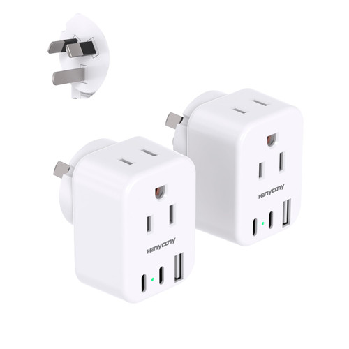 US to Australia New Zealand Power Plug Adapter, HANYCONY Australia Travel Adapter with 2 Outlets 3 USB Ports(2 USB C), Type I Plug Adapter for USA to Australian AU China Argentina Fiji, 2 Pack