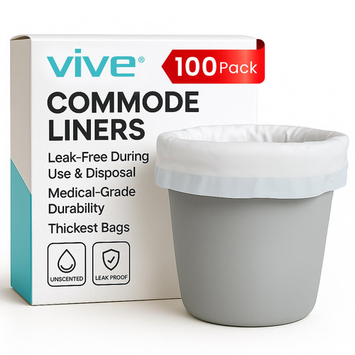 Vive Commode Liners for Bedside Toilet Chair Bucket, Bedpan (100 Pack) - Caregiver Supplies for Potty Portable Toilet Bowl - Disposable Medical Adults Supplies Seat Covers Chair - Universal Size