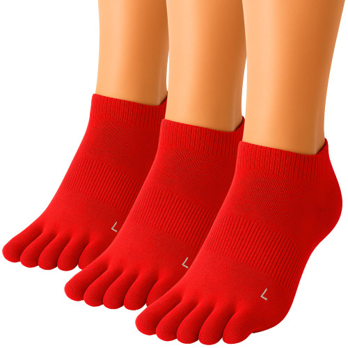 ss soxsense Cushion Running Toe Socks Athletic Five Finger Socks Ankle Toe Socks for Men and Women No Blister (3 Pairs) (US, Alpha, Large, Regular, Regular, Red)