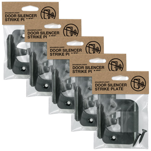 BrainExploder Door Silencer Strike Plate - Flexible, Noise Eliminating Fix for Loud Latches | Fits with No Modifications, Stops Slamming | -20 dB | 4X Quieter | Black/Five Pack