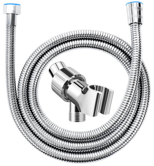 MAYYAYA Adjustable Handheld Shower Head Holder and Hose- Premium ABS Bracket- 360 Degree Rotatable Brass Ball：Arm Mount and Hose Connector- Easy Install and Replacement Parts(Chrome Holder and Hose)
