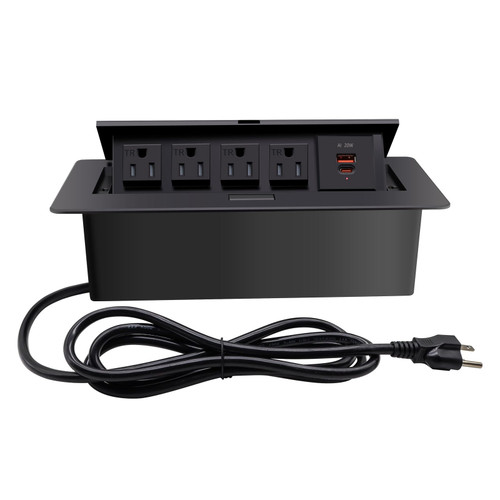 Pop Up Outlet;Pop up Power Strip; Embedded countertop;6.5 Feet 16AWG UL Cable 4 AC Outlets Max Power 1875w USB C PD 20W Fast Charging Used for Home Office Conference, etc (Black)