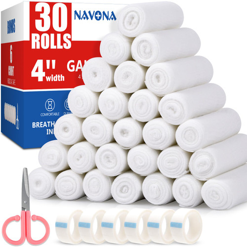 Navona Gauze Rolls 30 Pack, 4 in x 4.1 Yards, Individually Rolled Gauze, Mummy Wrap, Premium Gauzes Wrap Roll for Wounds