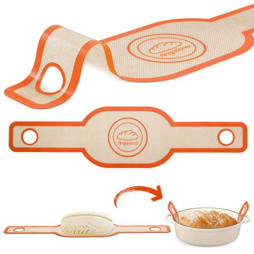 Angadona Silicone Bread Sling Oval. Non-Stick & Easy Clean Reusable Oval Silicone Baking Mat for dutch oven. With Long Handles Sourdough Bread Baking mat tools supplier Liner (Orange)