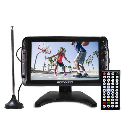 Emerson 7" Portable TV LCD Monitor Wireless Rechargeable Battery Operated HDTV with HDMI, USB, AV Inputs, Digital Tuner, AC/DC, Remote, Antenna, Stand Small for Travel Home Car Camping RV Kitchen Kids Emerson 7" Portable TV LCD Monitor Wireless Rechargeable Battery Operated HDTV with HDMI, USB, AV Inputs, Digital Tuner, AC/DC, Remote, Antenna, Stand Small for Travel Home Car Camping RV Kitchen Kids