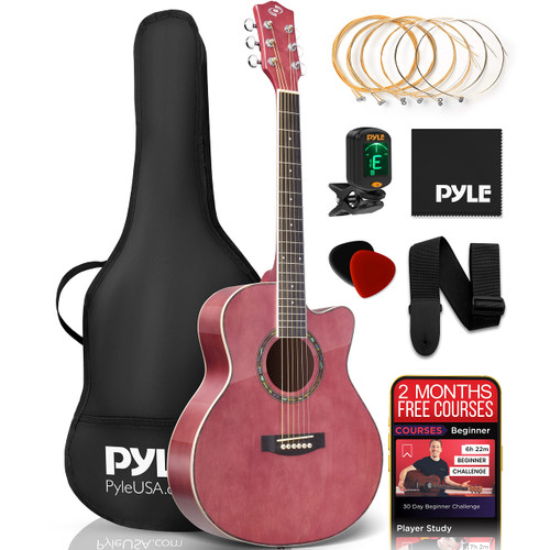 Pyle Acoustic Guitar Kit, 3/4 Junior Size All Wood Steel String Instrument for Beginner Kids, Adults, 36” Mauve