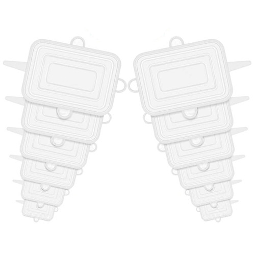 12 Pcs Rectangular Silicone Food Covers, 6 Sizes Reusable Leftover Stretch Lids, Airtight Food Storage Covers Safe in Dishwasher and Microwave, Adjustable Dish Lids, Kitchen Gadgets (Rectangular)