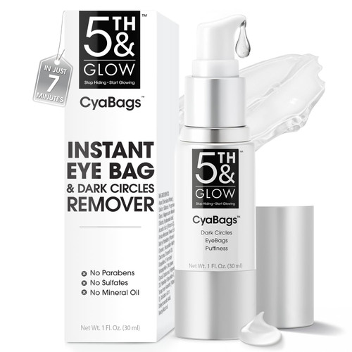 5th & Glow Cyabags - Instant Under Eye Bag Remover Serum For Dark Circles & Puffy Eyes Reduction - Hyaluronic Acid & Vitamin C Cream for Fine Lines, Wrinkles & Crowsfeet, 1 oz