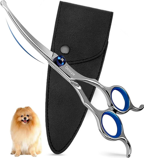 Doscpe Curved Dog Grooming Scissors 7.28 inches Round Tips Pet Grooming Shears for Dog Cat on Face Paw Hair Trimming Right Left Handed