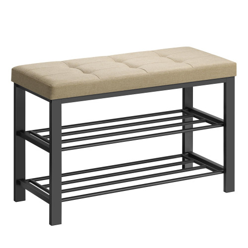 SONGMICS Shoe Bench, Storage Bench, Entryway Bench with Cushion, Shoe Shelf with Seat, Space-Saving, Modern Style, for Living Room, Bedroom, Hallway, Camel Brown and Ink Black ULBS057K01