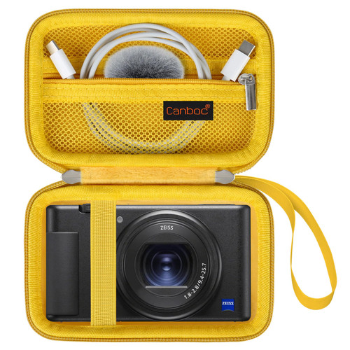 Canboc Carrying Case for Sony ZV-1/ ZV-1F/ ZV-1 II Digital Camera for Content Creators, Sony ZV1 Vlogging Camera Bag, Zipper Mesh Pocket fits USB Cable, Batteries, Yellow