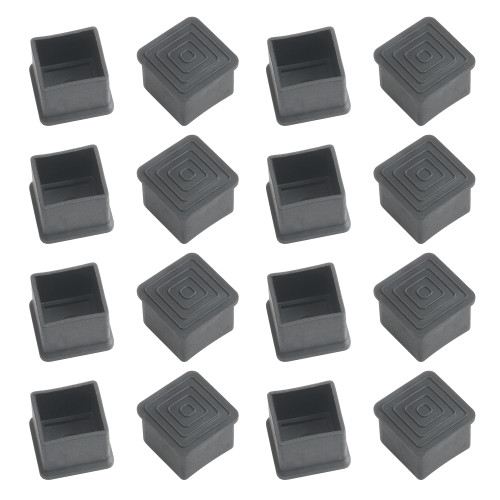 Rrina 16Pcs 1"x1" Square Rubber Furniture Leg Caps Chair Cover Foot Table Bed Floor Protectors Black(25mm x 25mm)