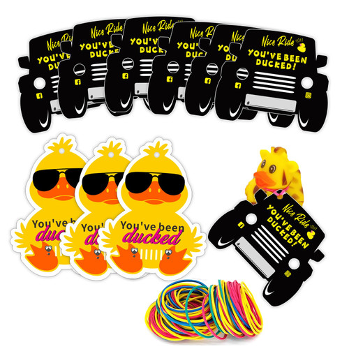 Waxvery Duck Tags,You've Been Ducked, Cute Yellow Duck and Black Car Tags, Duck Ducking Game Card, Rubber Duck Card with Round Hole and Rubber Bands 50PACK