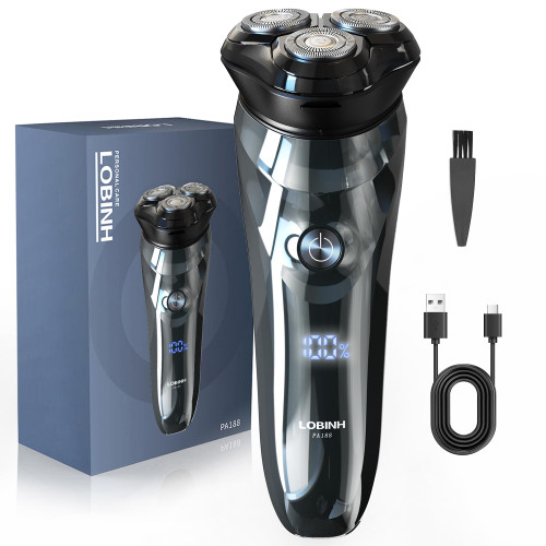 LOBINH Electric Shaver for Men, 100% Washable Rechargeable Waterproof Electric Razor Wet & Dry Shaving with Pop-up Trimmer, 1 Hour Fast Charging, 4D Floating Head, LCD Power Indicator
