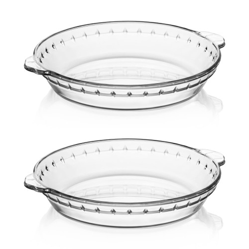 Sweejar Glass Pie Pan for Baking(2 pack), 9.5 Inches Round Baking Dish for Dinner, Non-Stick Pie Plate with Soft Wave Edge for Apple Pie, Pumpkin Pie, Pot Pies