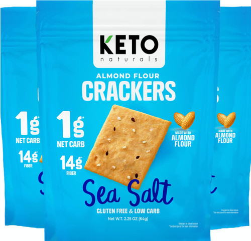 Keto low carb crackers (Sea Salt) Keto friendly zero carb no sugar added gluten free (3 Packs) almond flour crackers absolutely gluten free healthy snacks for adults and kids paleo friendly