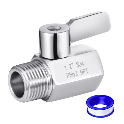 Shower Head Shut Off Valve, 304 Stainless Steel Mini Ball Valve NPT Thread(1/2" Male x 1/2"Female),Shower Head Flow Control Valve,Water Flow Control Valve（1 Pack）