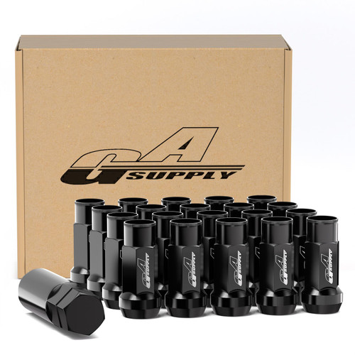 GAsupply 1/2-20 Extended Open End Lug Nuts Black, 1.9" 48mm Tall, 17mm Hex, Conical Seat 60 Degree, 20 Pack+1 Lug Nut Lock Key Socket