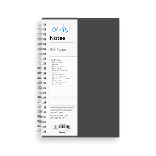 Blue Sky Notes Professional Notebook, 5.5" x 8.5" Journal, Gray, Flexible Cover, Durable Twin-Wire Binding, 150+ Lined and Perforated Notes Pages, Undated, Office and School