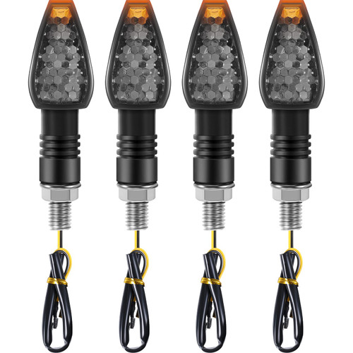 Frienda 4pcs Motorcycle Turn Signals 14 LED 12v Lights Indicators Motorbike LED Blinker Bright Flowing Amber Lamp Stalk Arrow Front Rear Lights