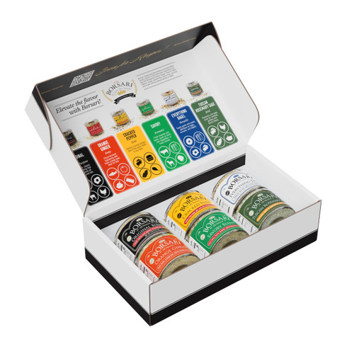 Borsari Seasoned Salt Gift Set - Original, Savory, Cracked Pepper, Tuscan Rosemary Sage, Orange Ginger, Everything Bagel - Gourmet Sea Salt Blends - Set of 6, 3-4oz Shaker Bottles