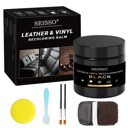 SEISSO Leather Recoloring Balm, Leather Repair Kit for Furniture, Leather Scratch Remover, Leather Color Restorer for Couch, Leather Dye Paint for Faded, Cracked and Damaged Leather (Black)