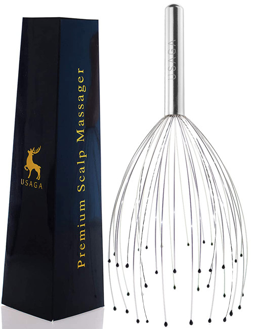 USAGA 36 Fingers Head Massager Scalp Massager Head Scratcher, Stocking Stuffers Gift for Scalp Body Relaxing (Silver)