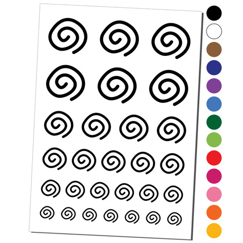 Spiral Doodle Temporary Tattoo Water Resistant Fake Body Art Set Collection - Black (One Sheet)