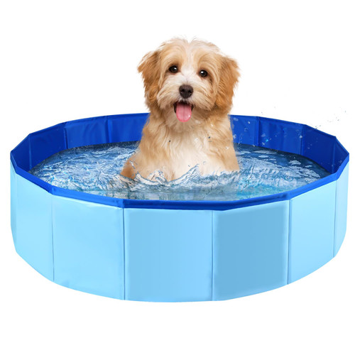 Enenes 24'' x 8'' Dog Pool, Folding Dog Swimming Pool, Portable Dog Bathtub, Dogs Cats PVC Non-Slip Bath Tub Puppy Shower Bathing Tub and Collapsible Pool for Dogs Cats (Blue)