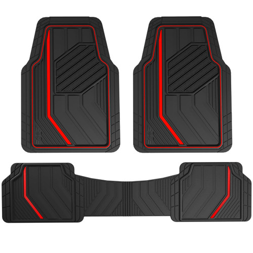 Dickies 3-Piece DuraSport Floor Mats, Heavy-Duty Mats for Cars, Trucks, SUVs — Black/Red