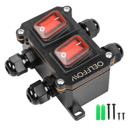 OELFFOW Waterproof On Off Toggle Switch Double Switch with Red Light Rocker Button Inline Cord Switch DPST AC/DC 20A-125V,16A-250V,30A-24V,35A-12V, IP66 4 Exit