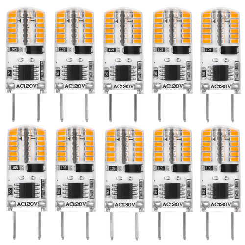 Dimmable G8 LED Bulb 2W Warm White 20W Halogen Bulbs Equivalent Bi-Pin Base 120V T4 JCD Type Under Cabinet Puck Lighting Replacements,10 Pack