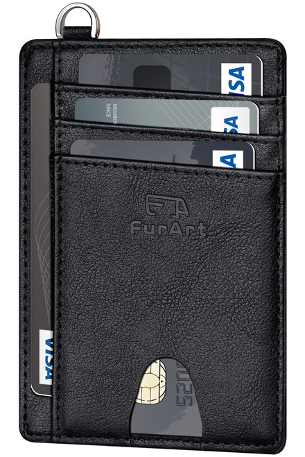 FurArt Slim Minimalist Wallet, Front Pocket Wallets, RFID Blocking, Credit Card Holder for Men-Black