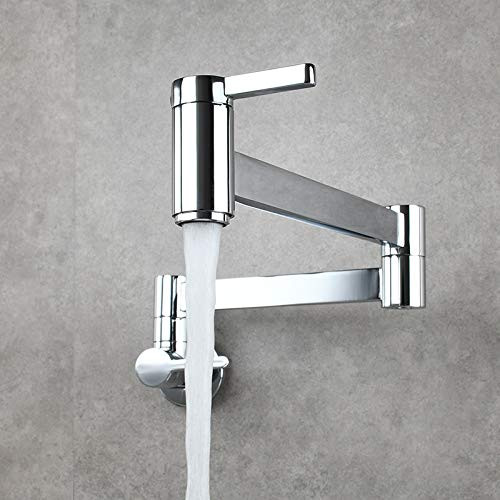 SOKNARKU Solid Brass Square Wall Mounted Folding Faucet Double Switch Foldable Kitchen Sink Pot Filler Faucet Chrome Plating