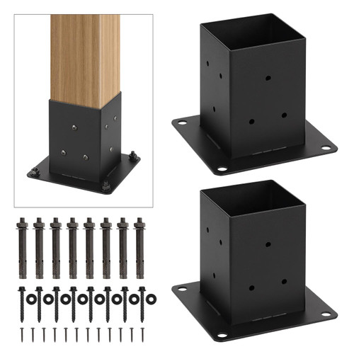WIMART 4x4 Post Base, Inner Size 3.5"x3.5"Deck Post Base, Deck Post Base for Concrete, for Mailbox Support Wood Fence Post Anchort (Black - Set 2) WIMART 4x4 Post Base, Inner Size 3.5"x3.5"Deck Post Base, Deck Post Base for Concrete, for Mailbox Support Wood Fence Post Anchort (Black - Set 2)