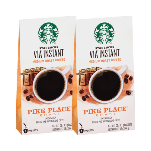 Starbucks Via Instant Coffee Packets, Pike Place Roast, Medium Roast Coffee, 100% Arabica Instant & Micro ground Coffee, 8 Packets Per Box (Pack of 2 Boxes)