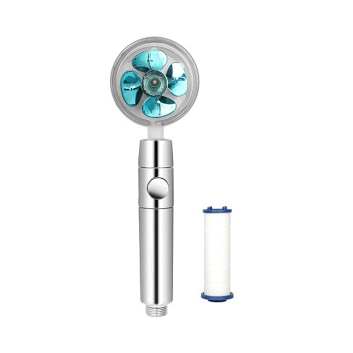 Magik Water Saving Flow 360 Spinning High Pressure Nozzle Shower Head w/Turbo Fan (Blue)