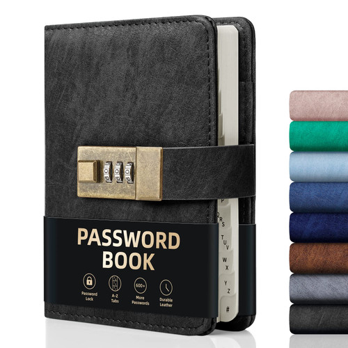 WEMATE Password Book with Lock, Password Book with Alphabetical Tabs 600+ Password Spaces, Password Logbook, Password Keeper for Computer 4.33 X 6.18 Inch Black