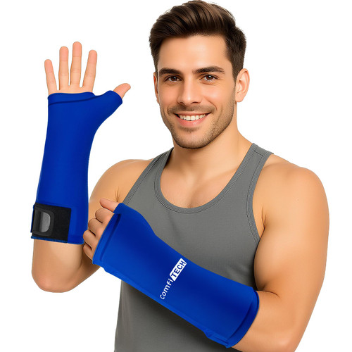 ComfiTECH Wrist Ice Pack Wrap 2 Pack, Flexible Hand Ice Pack for Carpal Tunnel, Thumb & Forearm, Reusable Gel Cold Sleeve with Adjustable Strap for Comfort and Support, Blue, Large