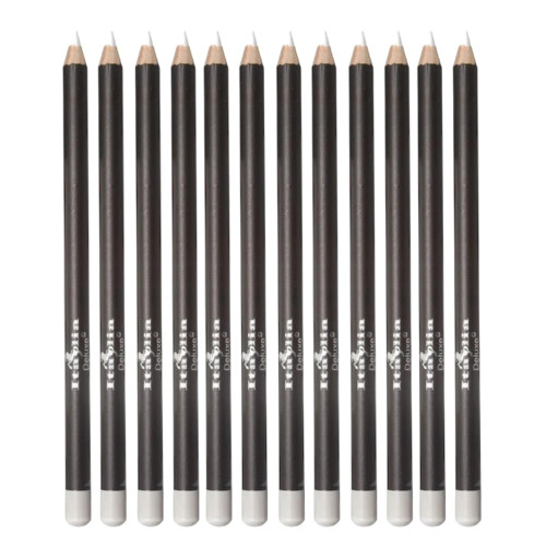 12 pcs Italia Deluxe Ultra Fine White Eyeliner, Creamy, Long Lasting, High Pigmented Pencil (1004 White)