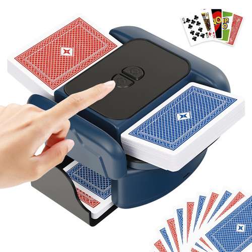 BEE&FLOWER Card Shuffler 2600mAh Rechargeable Auto-Stop Automatic Card Shuffler Low Noise Fits 1-2 Decks Compatible with Poker, UNO, Blackjack, Phase 10 | Blue & Black