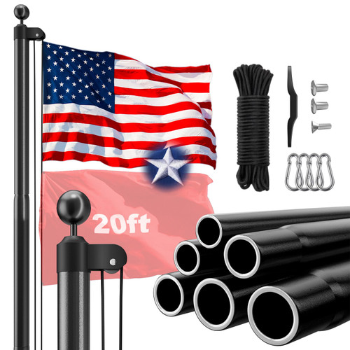 HAYOHRT Heavy Duty Flag Pole with 3x5 American Flag 20 FT 12 Gauge Extra Thick Black Flagpole Kit for Yard Outdoor Commercial Residential Outside House In Ground 100MPH Wind Tested
