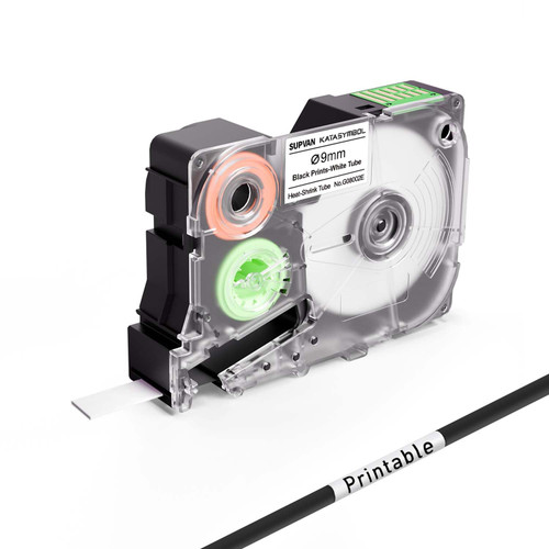 SUPVAN G15M Series Heat Shrink Tubing for Thermal Transfer, 0.59'' W 4.92' L, 2:1 Shrink Ratio, Waterproof, High Temperature Resistant & Non-Fading Labels for Outdoors & Indoor, Black on White