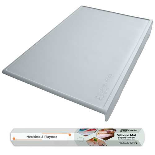 Silicone Craft Mat for Painting, PlayDoh and Art Projects with Angle-Protective Safety Edge – Toddlers & Kids Placemat – Non-Slip & BPA-Free Food Mat – 1.5mm Thick, 24"x16", Cloud Gray