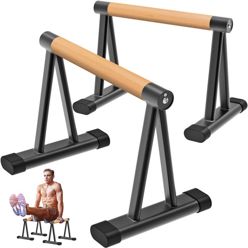 Dolibest Push-Up Bar, 12'' High Parallettes Bars with 8 Rubber Feet & Comfortable Handle, Dip Bars With Stable Triangle Base for Calisthenics, Handstand, Gym & Home Exercise, Easy Assembly (600LB)