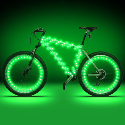 Woanger 3 Pcs LED Bike Lights for Night Riding Bicycle Frame and Wheel Color Lights Battery Powered Bike Accessories Gifts for Adults Riding at Night(Green)